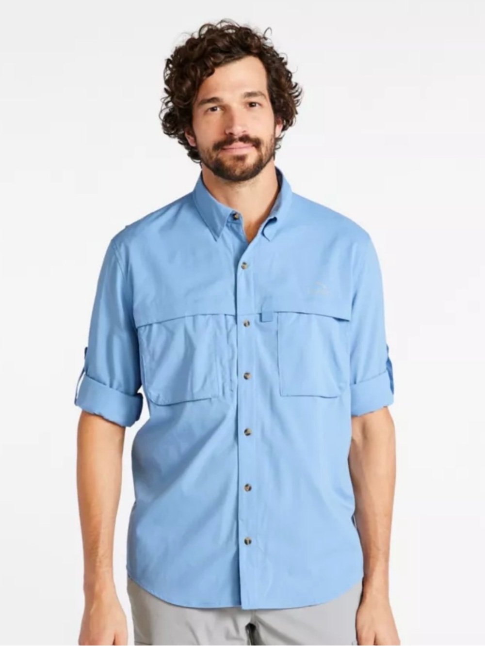 L.L. Bean Soft Blue Men’s Button-Up Long Sleeve Shirt Sun Protection  Size Med